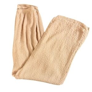 URU Textured Silk Wide Leg Palazzo Pants Beige Made in USA Women's Size M